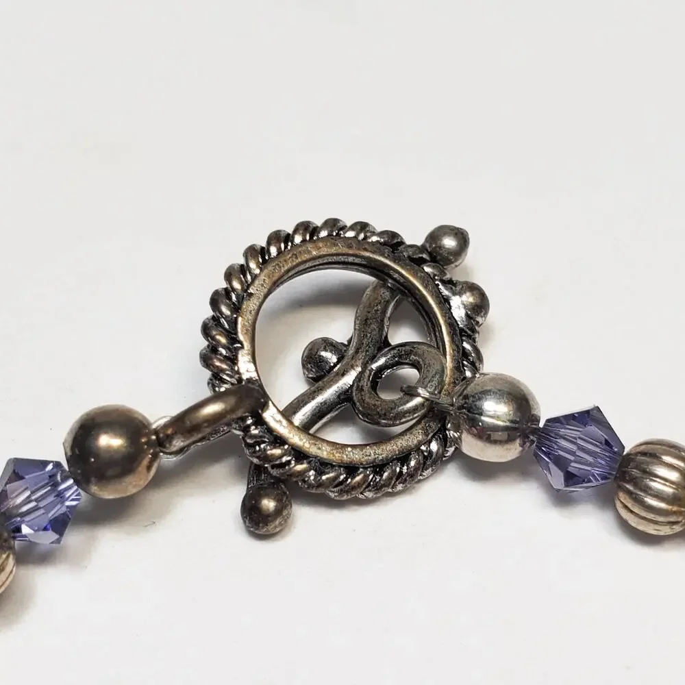 Purple Crystal Silver Tone Bead Toggle Bracelet 8